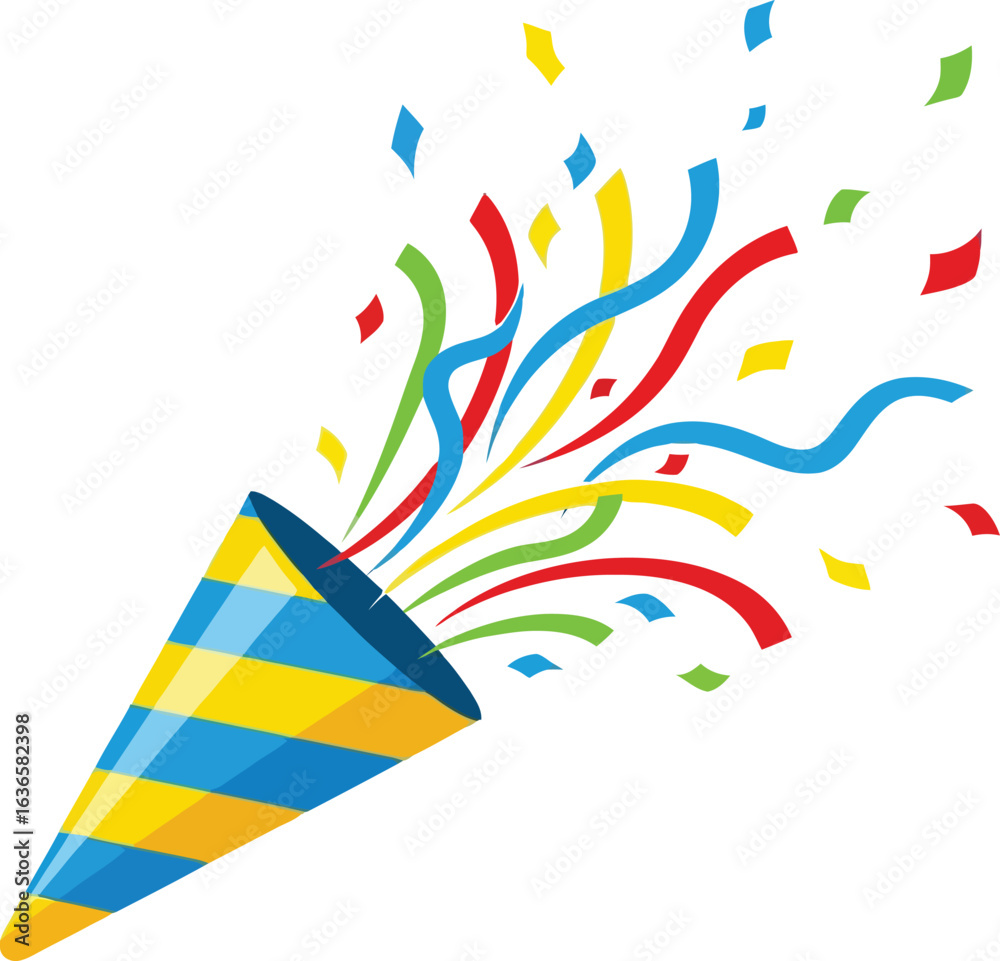 Fototapeta premium Colorful confetti exploding from a party popper cone