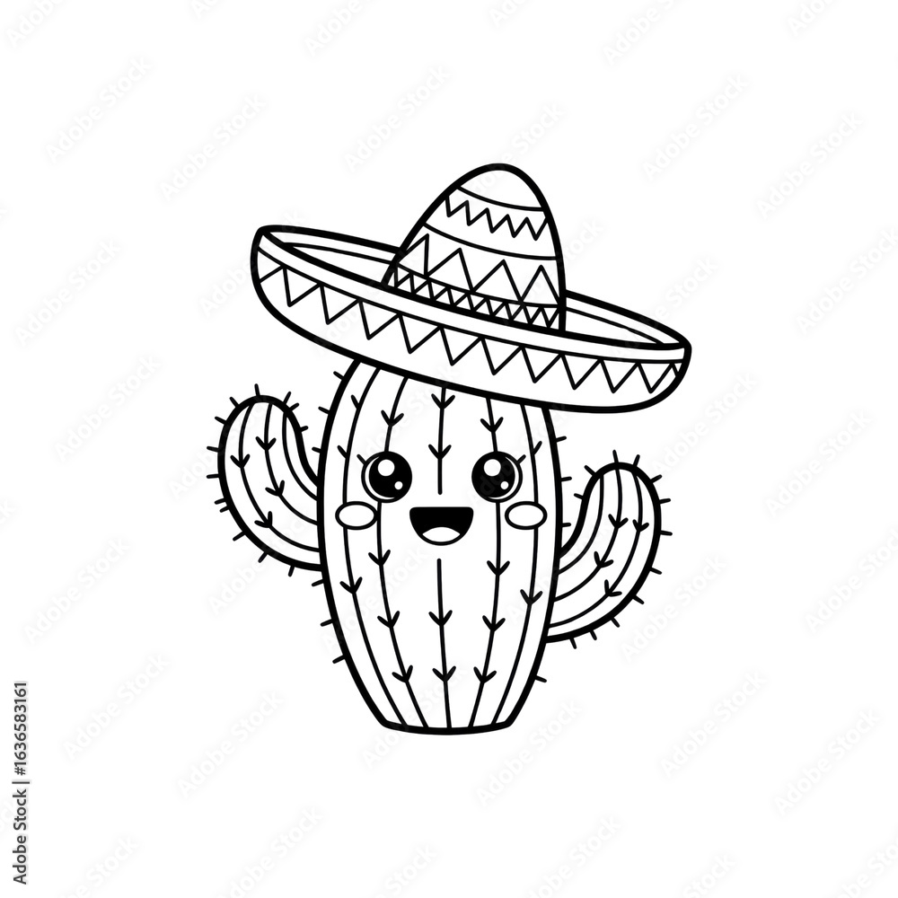 Cute Cactus Wearing a Sombrero Fun Mexican Desert Illustration Cute Cactus Wearing a Sombrero Fun Mexican Desert Illustration