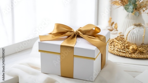 Luxurious gift box with satin ribbon and golden accents, presented in a studio setup. Representing Emotional Investment, Value Proposition, and Financial Milestone Rewards for Wealth Managemen