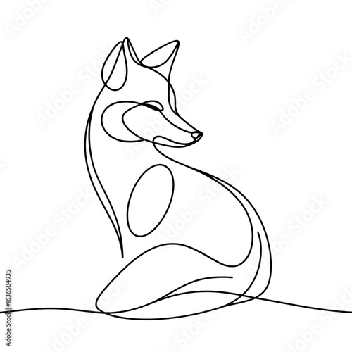 Single-line fox sitting silently against blank background