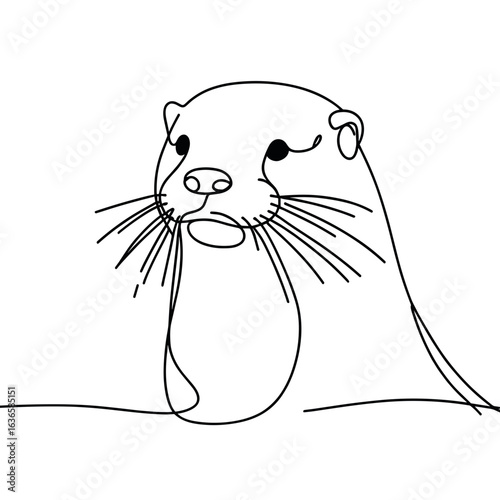 Otter smiling in black and white line drawing