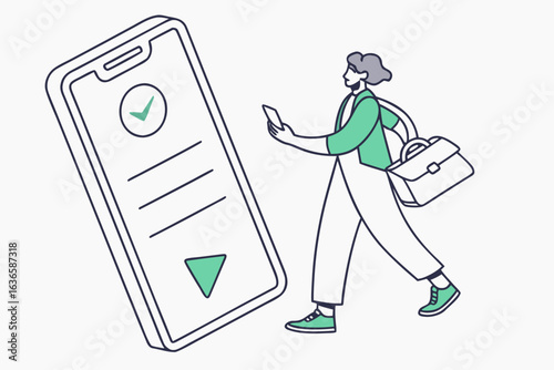 Notification on a phone saying "Your Illinois unemployment benefits have been approved," modern flat illustration style