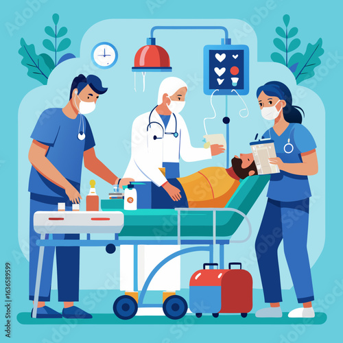 Medical team providing care to a patient in a hospital setting