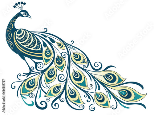 Islamic ornamental peacock silhouette vector with arabesque patterns, suitable for spiritual art, mosque decorations, and traditional pattern-based design themes.eps