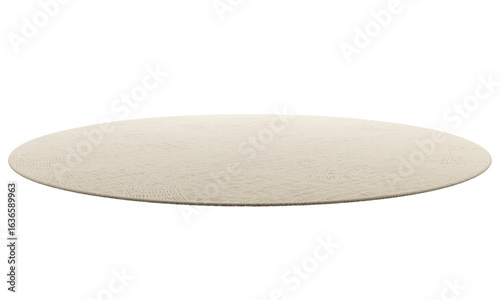 Modern beige round rug with long pile. 3d render