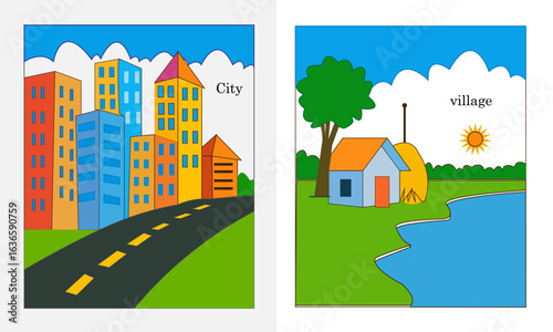 city & village vector art