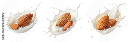 Set of Fresh almonds with in milk isolated on a transparent background