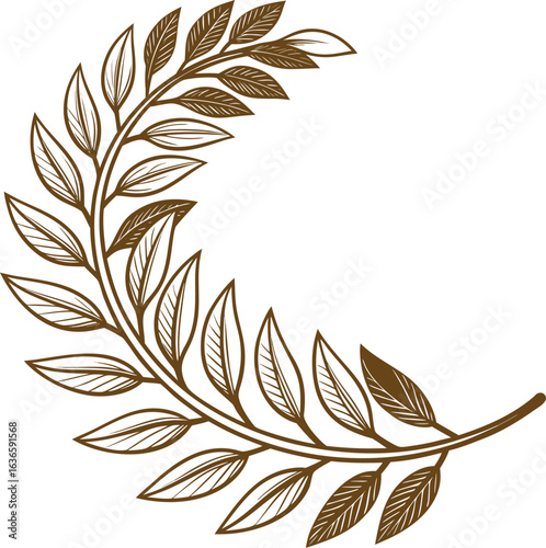 Golden laurel wreath vector illustration with feathers leaves and floral vintage design