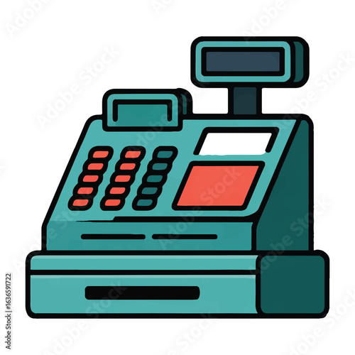 Vector art of a vintage cash register, representing commerce, sales, and financial transactions
