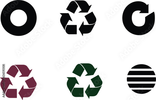 Recycle symbol vector with green geometric shapes and 3D arrow set on a web button design concept
