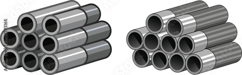 Bundle of metal tubes with different shades of gray and line direction