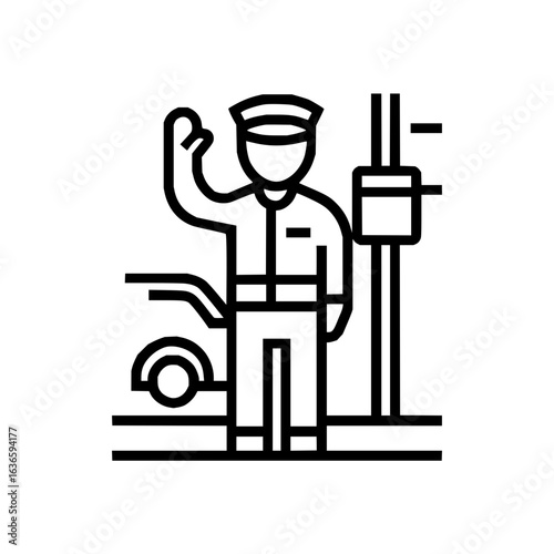 Traffic guard icon vector illustration, road safety officer, traffic controller, traffic management, car safety 100