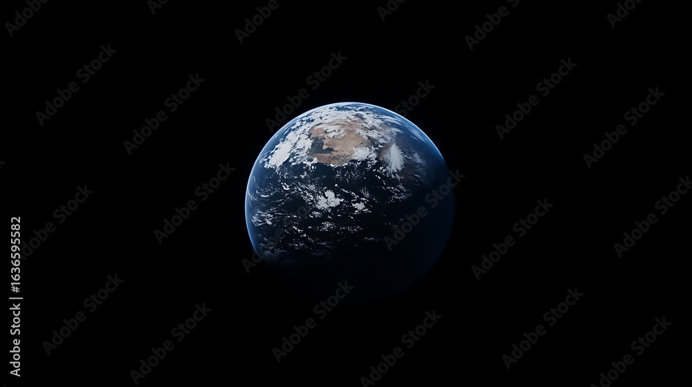 Fototapeta premium Earth View From Space With Clouds And Continents On A Dark Background