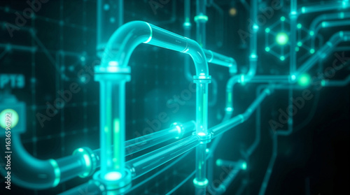Glowing Digital Network Representing Futuristic Energy Flow and Advanced Fuel Technology