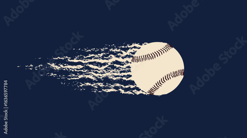 minimalist flat vector illustration of Flying abstract baseball ball isolated. Print design for t-shirt, poster, flyer.