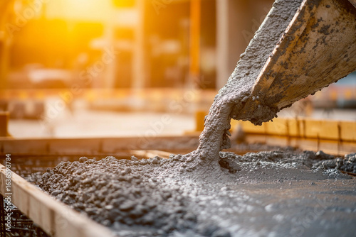 Wallpaper Mural Liquid concrete pouring at construction site during sunset Generative AI Torontodigital.ca