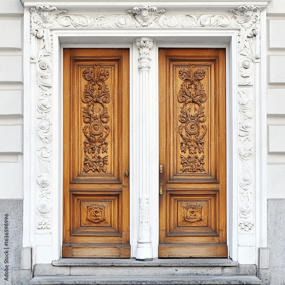 Ornate wooden double doors with intricate carvings Generative AI Ornate wooden double doors with intricate carvings Generative AI