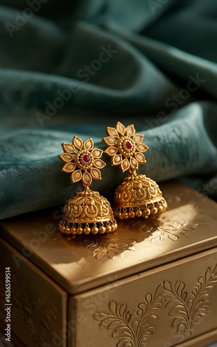 Luxurious Gold Jhumka Earrings Intricate Detail  Timeless Elegance