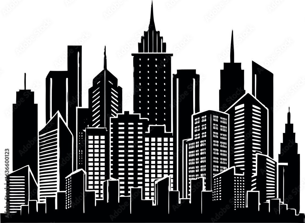 Naklejka premium Modern city skyline silhouette with tall buildings