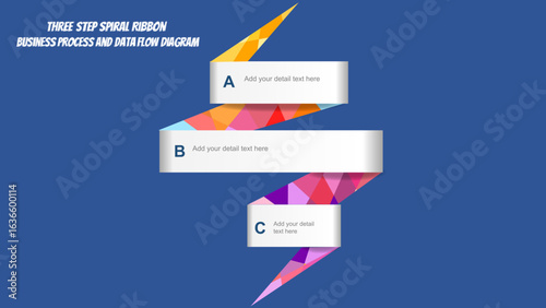3 Step Spiral Ribbon Infographic Template for PowerPoint Presentation, Business Process Diagram, Data Flow, Timeline, Marketing Funnel, Editable Vector Design for Corporate, Report, and Strategy Slide