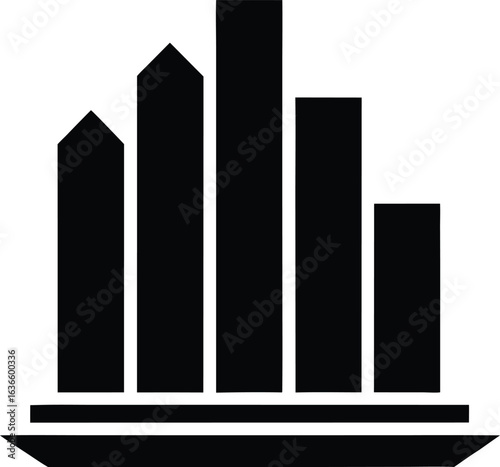 Solid bar chart graphic with angled base horizontal lines data statistics