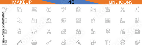 Collection of makeup and beauty icons in a clean line style