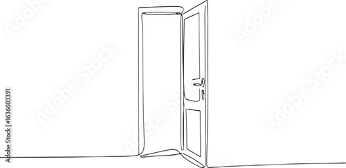 Open Doorway Beckons a Journey continuous line drawing offers possibilities concept leading to opportunity the future and change with simple artwork
