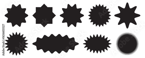 Starburst sale price stickers and labels, star and rosette, sunburst, callout and splash, stamp and tag badges. Isolated vector circle and oval red stickers, promo labels and tags with scalloped edges
