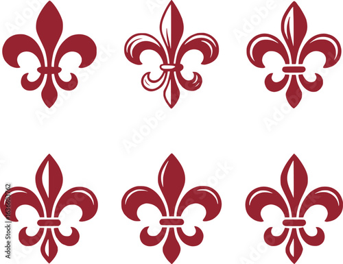 Maroon Fleur de Lis Heraldic Symbols Arranged in a Patterned Display Royal and Noble Imagery Classic Design Element