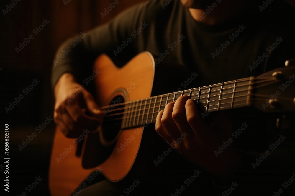 Fototapeta premium A soloist immersed in the soulful melodies of a sunlit guitar