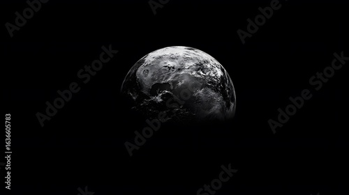 Monochrome Earth View Revealing Continental Details Against A Black Background In High Definition