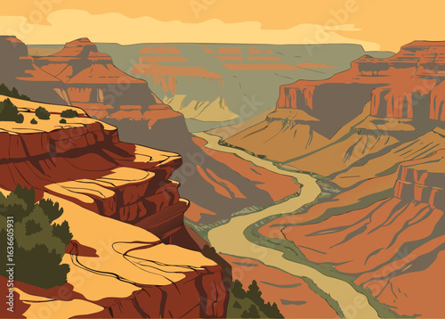 Grand Canyon vista with winding river and layered rock formations