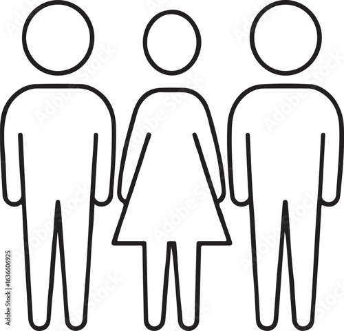 Minimalist Group of People Illustration Two Male Figures and One Female Figure Standing Together Symbolizing Community or a Team