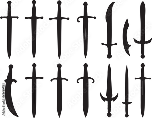 Diverse medieval and curved blade weapon silhouettes