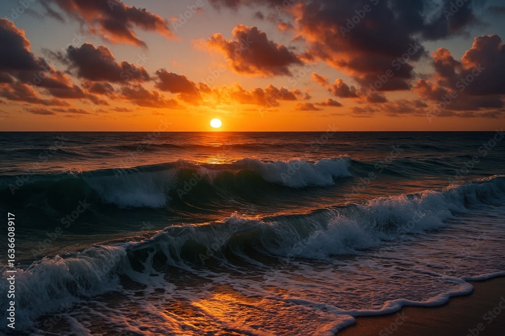 Obraz premium A Sunset Over the Ocean Waves