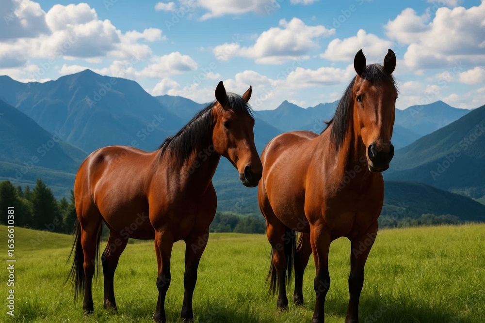 Fototapeta premium A Pair of Horses in Harmony with Nature's Majesty