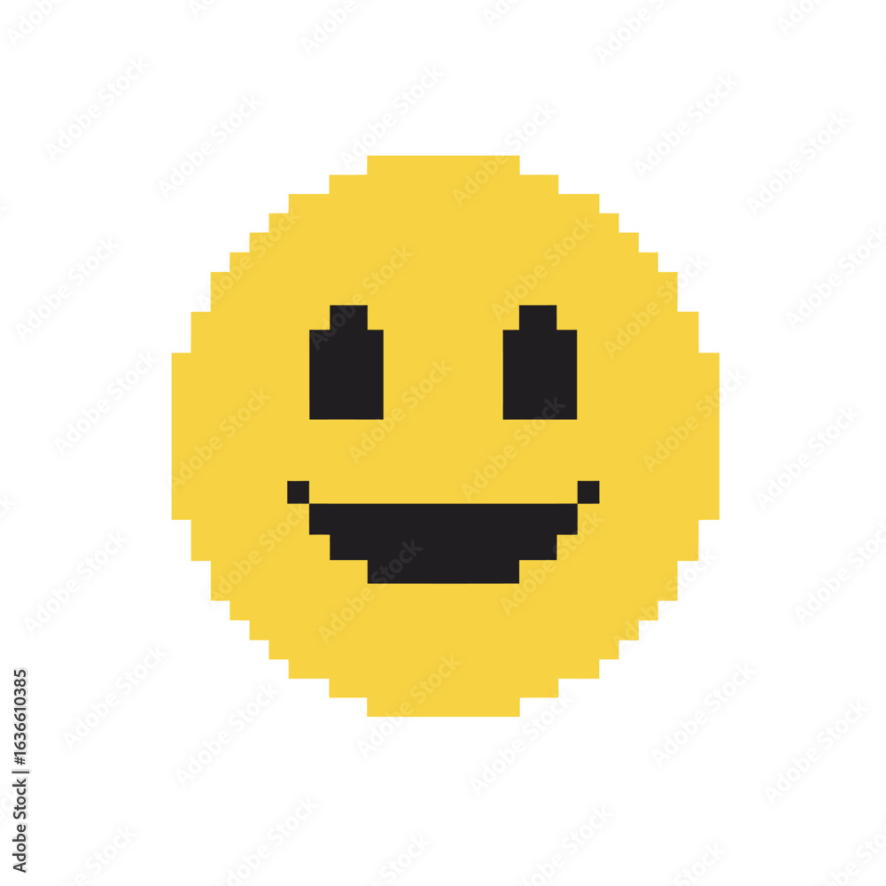Pixelated Yellow Smiley Face with a Cool Black Mustache. Pixelated Yellow Smiley Face with a Cool Black Mustache.