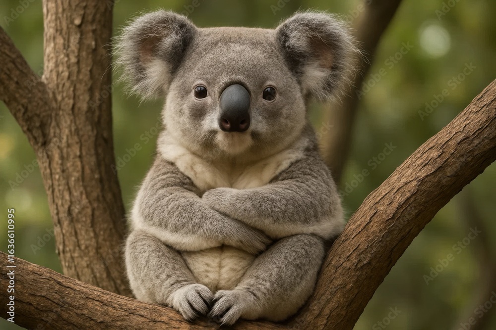 Naklejka premium A koala's gentle gaze captures a serene moment in its natural habitat