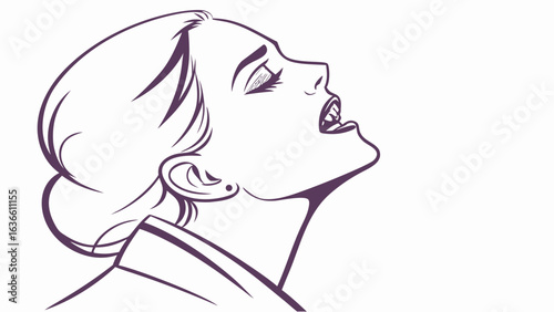 Retro pop art style illustration of a woman in profile with eyes closed and mouth open conveying emotion or ecstasy