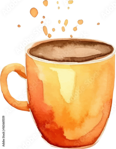 Watercolor painted coffee cup. Hand drawn design element isolated on white background.