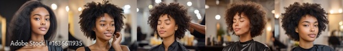 African American woman posing in front of a mirror at a hair salon | Bundle of 5 images