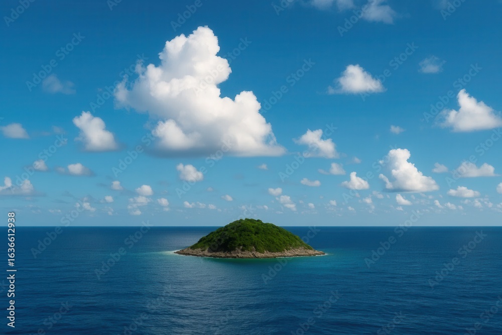 Fototapeta premium A Lone Island in the Endless Blue Sea