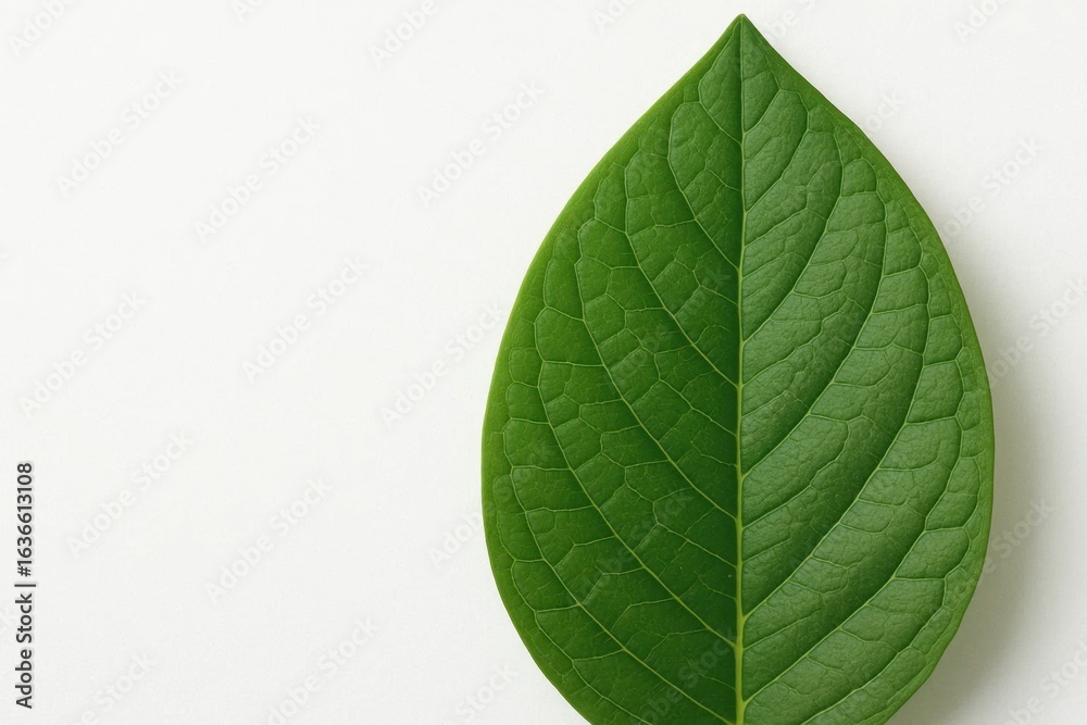 Obraz premium A Close-Up of a Vibrant Green Leaf Against a Crisp White Background