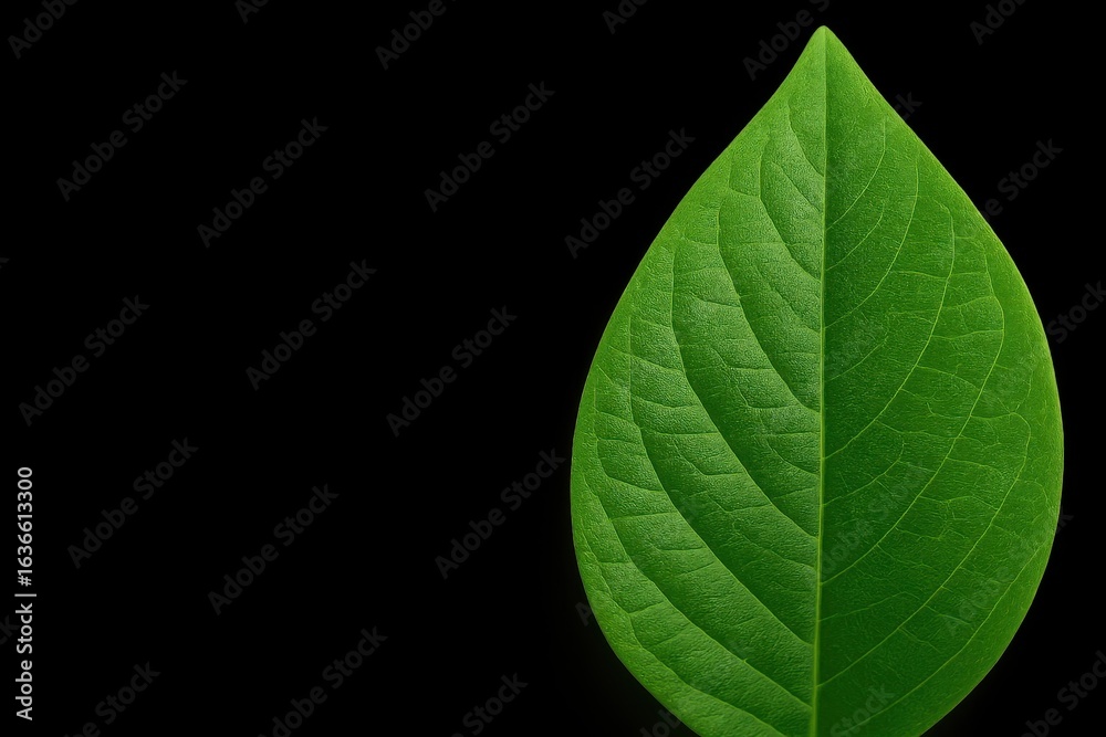 Obraz premium A Close-Up of a Lush Green Leaf Against a Black Background