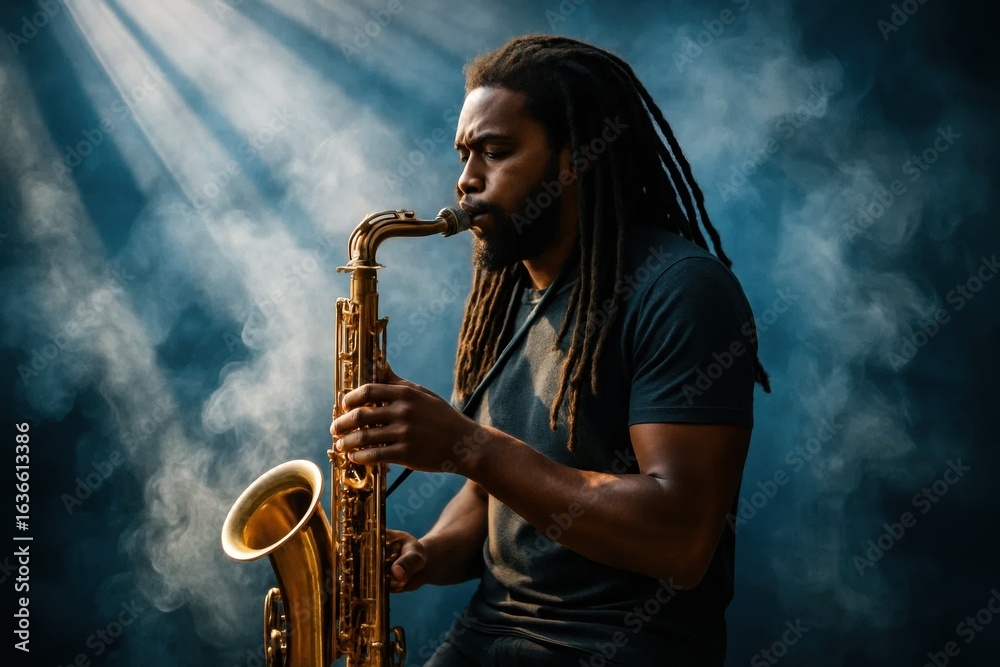 Obraz premium A Saxophonist in Harmony with Nature