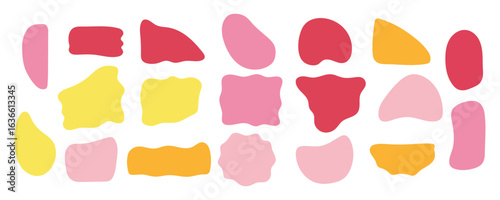 Abstract organic shape round irregular form set. Liquid organic blob curve fluid shape figure. Abstract liquid bubble, wavy different form. Soft round oval pattern background. Vector illustration