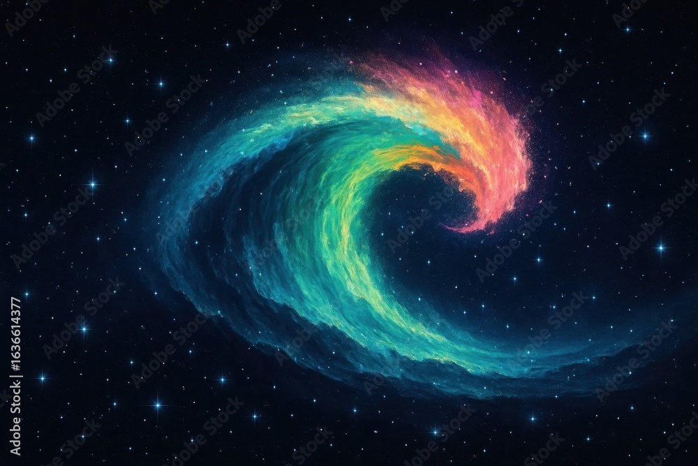 Fototapeta premium A cosmic wave of color unfurls in the vast expanse of space, dotted with stars