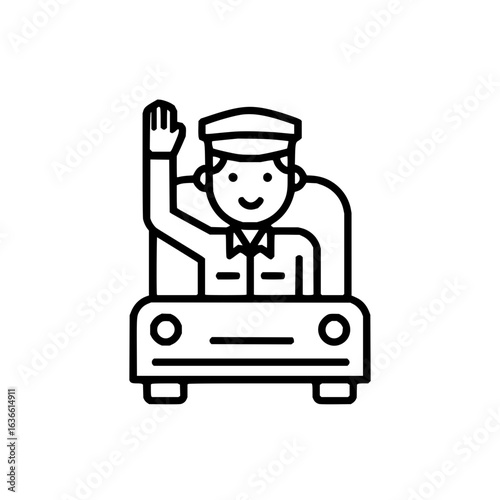 Illustration of a friendly taxi driver waving from his car for transportation and ride sharing services