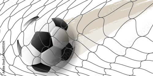 A Football or Soccer Ball Hitting the Goal Net. Vector Template