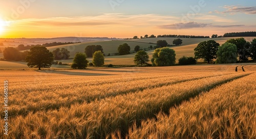 Golden wheat field sunset landscape